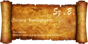 Szorg Benignusz névjegykártya
